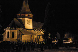 romanesque church of rougemont at night